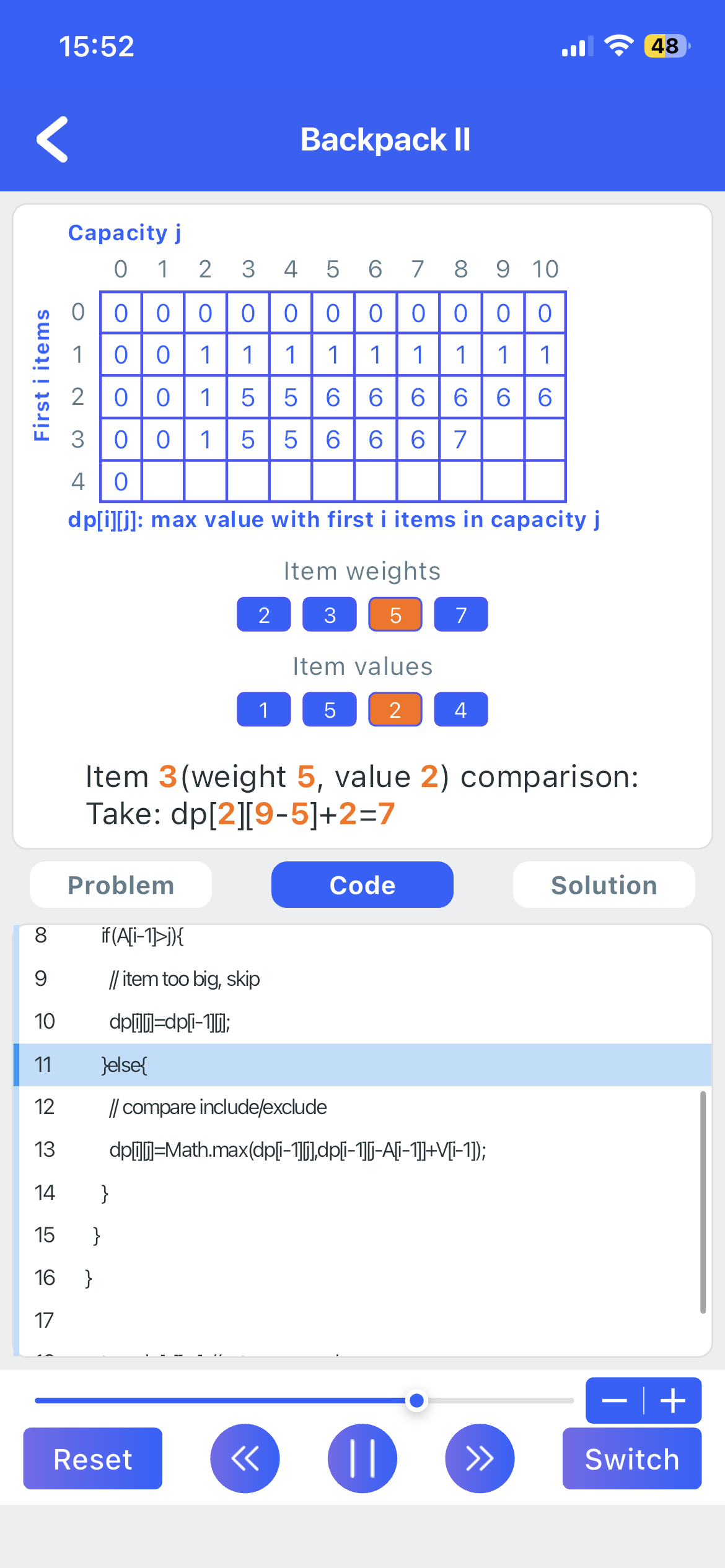AlgoDemo dynamic programming visualization screen